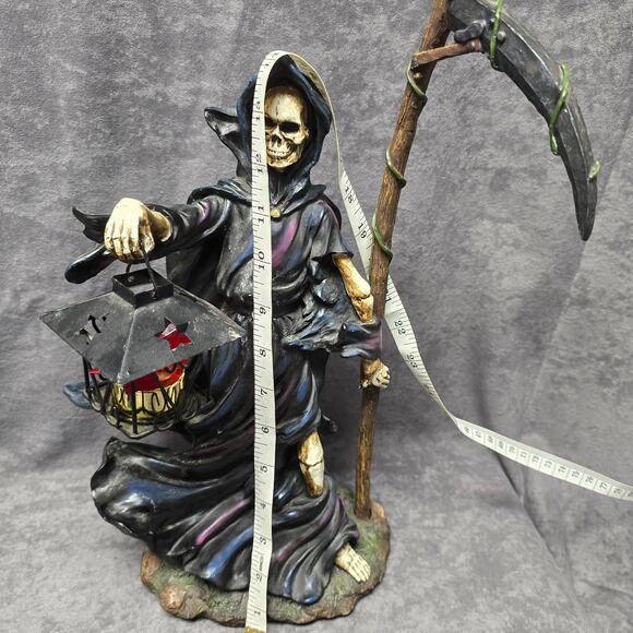 DWK Gothic Grim Reaper Holding Tealight Candle Lantern Statue Removable Scythe - Picture 10 of 14